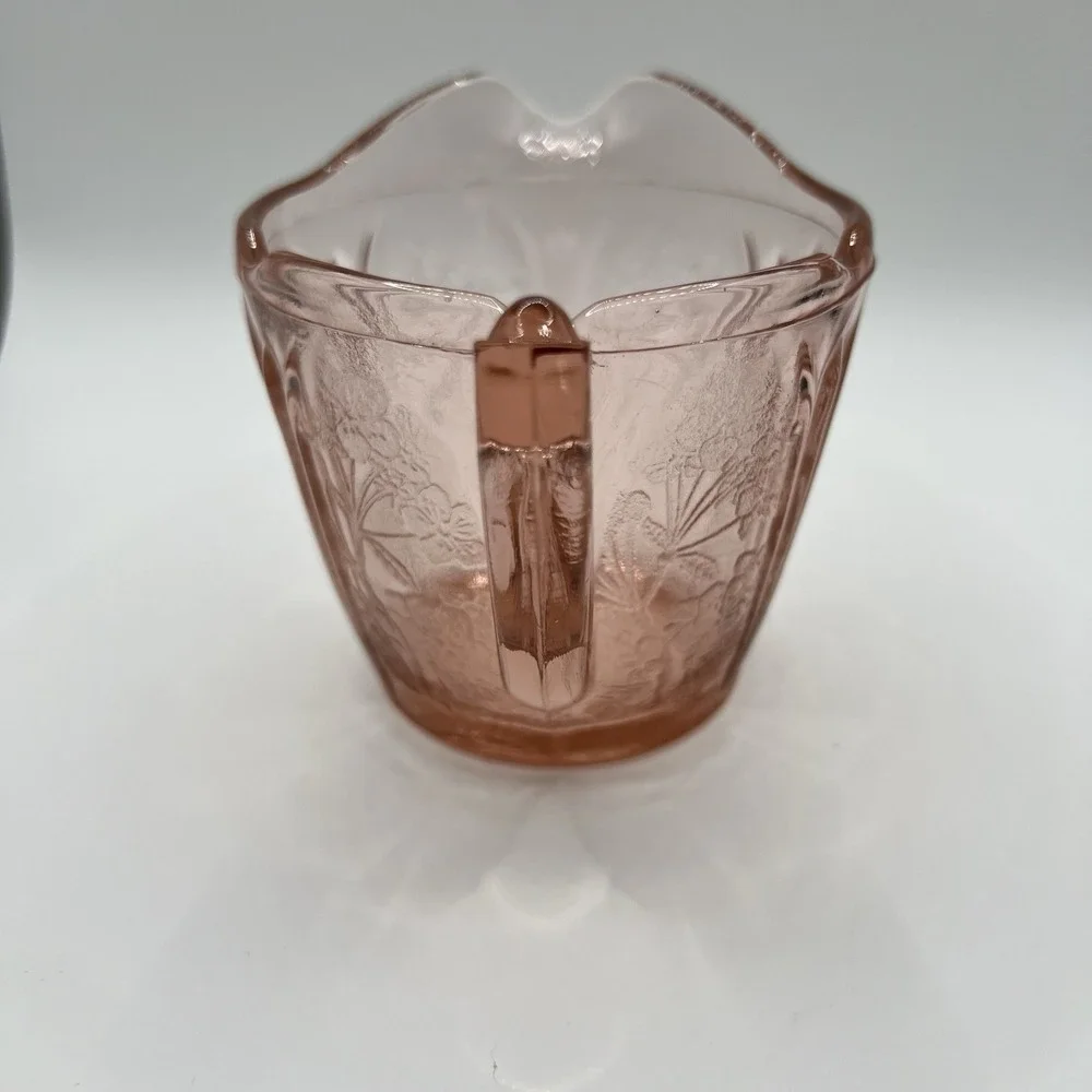 Vintage Jeanette Cherry Blossom Pink Depression Glass Creamer with 2 Saucers